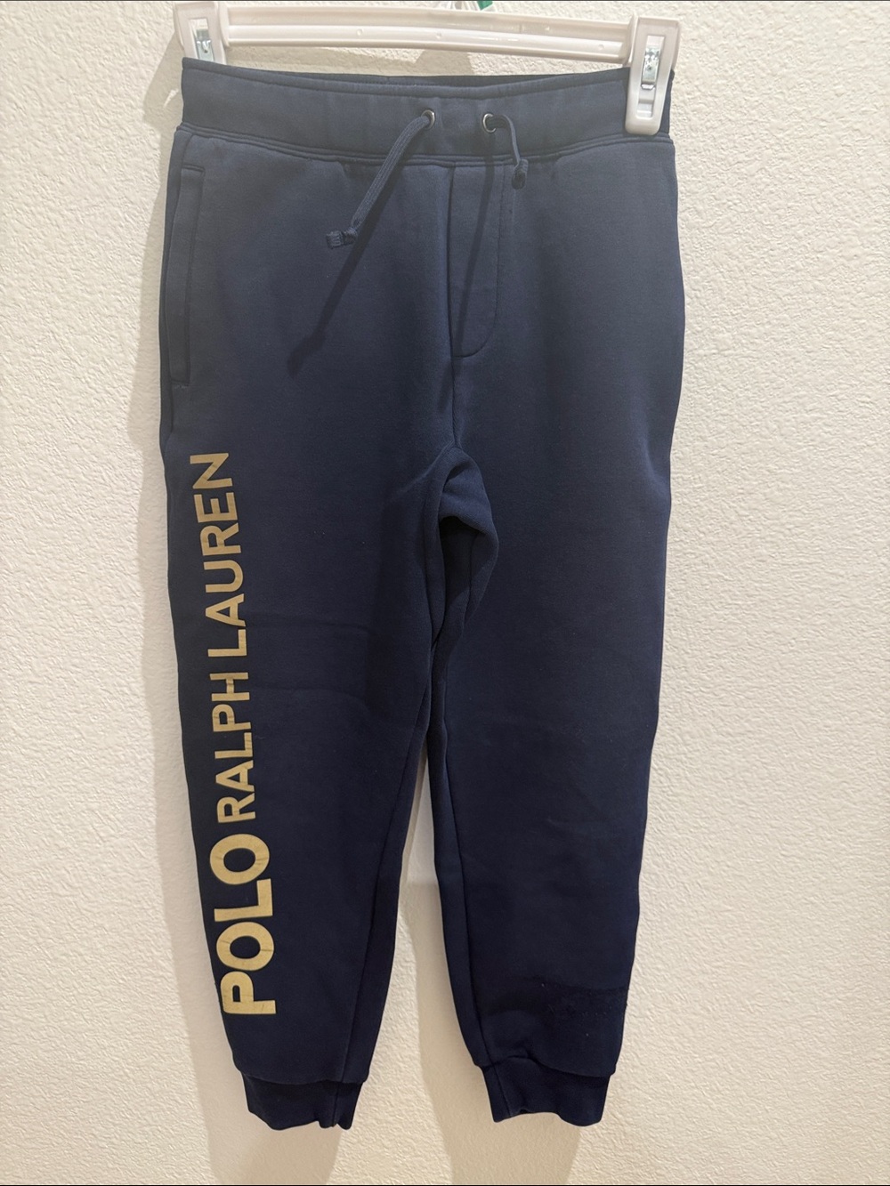 Polo by Ralph Lauren Navy Sweat Joggers with Gold Logo like new size 8 kids